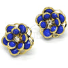 Oro Laminado Stud Earring, Gold Filled Style Flower Design, with Sapphire Blue and White Crystal, Polished, Golden Finish, 02.64.0641.1