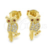 Oro Laminado Stud Earring, Gold Filled Style Owl Design, with Garnet and White Cubic Zirconia, Polished, Golden Finish, 02.156.0292