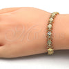 Oro Laminado Fancy Bracelet, Gold Filled Style Flower Design, Diamond Cutting Finish, Golden Finish, 03.100.0049.07 (08 MM Thickness, 7 Inches Length)