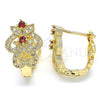 Oro Laminado Huggie Hoop, Gold Filled Style with Garnet and White Cubic Zirconia, Polished, Golden Finish, 02.217.0094.1.15