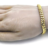 Stainless Steel Basic Bracelet, Miami Cuban Design, with White Cubic Zirconia, Polished, Golden Finish, 03.278.0003.09 (08 MM Thickness, 9 Inches Length)