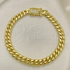 Stainless Steel Basic Bracelet, Miami Cuban Design, with White Cubic Zirconia, Polished, Golden Finish, 03.278.0003.09 (08 MM Thickness, 9 Inches Length)