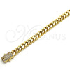 Stainless Steel Basic Necklace, Miami Cuban Design, with White Cubic Zirconia, Polished, Golden Finish, 03.278.0003.30 (08 MM Thickness, 30 Inches Length)