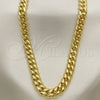 Stainless Steel Basic Necklace, Miami Cuban Design, with White Cubic Zirconia, Polished, Golden Finish, 03.278.0003.30 (08 MM Thickness, 30 Inches Length)