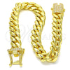Stainless Steel Basic Bracelet, Miami Cuban Design, with White Micro Pave, Polished, Golden Finish, 03.278.0004.09 (10 MM Thickness, 9 Inches Length)