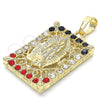 Oro Laminado Religious Pendant, Gold Filled Style Guadalupe Design, with Multicolor Crystal, Polished, Golden Finish, 05.213.0011