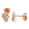 Sterling Silver Stud Earring, Butterfly Design, with White Micro Pave, Polished, Rose Gold Finish, 02.174.0073.1