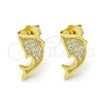 Sterling Silver Stud Earring, with White Micro Pave, Polished, Golden Finish, 02.174.0075