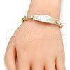 Oro Laminado ID Bracelet, Gold Filled Style Elephant and Owl Design, Polished, Golden Finish, 03.63.1940.08 (08 MM Thickness, 8 Inches Length)