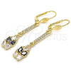 Oro Laminado Long Earring, Gold Filled Style Teardrop Design, with Black and White Cubic Zirconia, Polished, Golden Finish, 02.210.0206.1