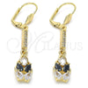Oro Laminado Long Earring, Gold Filled Style Teardrop Design, with Black and White Cubic Zirconia, Polished, Golden Finish, 02.210.0206.1