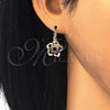Oro Laminado Leverback Earring, Gold Filled Style Flower and Baguette Design, with Multicolor Cubic Zirconia, Polished, Golden Finish, 02.210.0214.1