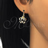Oro Laminado Leverback Earring, Gold Filled Style Flower and Baguette Design, with Black and White Cubic Zirconia, Polished, Golden Finish, 02.210.0214.3