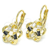 Oro Laminado Leverback Earring, Gold Filled Style Flower and Baguette Design, with Black and White Cubic Zirconia, Polished, Golden Finish, 02.210.0214.3