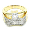 Oro Laminado Multi Stone Ring, Gold Filled Style with White Cubic Zirconia, Polished, Two Tone, 01.210.0076.09 (Size 9)