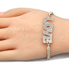 Oro Laminado Fancy Bracelet, Gold Filled Style Nameplate and Love Design, Polished, Golden Finish, 03.63.1972.08 (04 MM Thickness, 8 Inches Length)