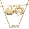 Oro Laminado Necklace, Bracelet and Earring, Gold Filled Style Love Design, Polished, Golden Finish, 06.63.0243