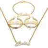Oro Laminado Necklace, Bracelet and Earring, Gold Filled Style Polished, Golden Finish, 06.63.0247