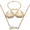 Oro Laminado Necklace, Bracelet and Earring, Gold Filled Style Polished, Golden Finish, 06.63.0248