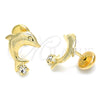 Oro Laminado Stud Earring, Gold Filled Style Dolphin Design, with White Cubic Zirconia, Polished, Golden Finish, 02.09.0171