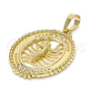 Oro Laminado Fancy Pendant, Gold Filled Style with White Crystal, Polished, Golden Finish, 05.213.0038
