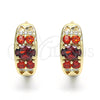 Oro Laminado Huggie Hoop, Gold Filled Style with Garnet and White Cubic Zirconia, Polished, Golden Finish, 02.316.0028.15
