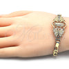 Oro Laminado Fancy Bracelet, Gold Filled Style Guadalupe and Butterfly Design, with White Crystal, Polished, Golden Finish, 03.253.0027.07 (05 MM Thickness, 7 Inches Length)