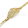 Oro Laminado Fancy Bracelet, Gold Filled Style Guadalupe and Butterfly Design, with White Crystal, Polished, Golden Finish, 03.253.0027.07 (05 MM Thickness, 7 Inches Length)