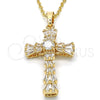 Oro Laminado Religious Pendant, Gold Filled Style Cross and Baguette Design, with White Cubic Zirconia, Polished, Golden Finish, 05.316.0002
