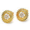 Oro Laminado Stud Earring, Gold Filled Style Flower Design, with White Cubic Zirconia, Polished, Golden Finish, 02.340.0005