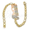 Oro Laminado Fancy Bracelet, Gold Filled Style Nameplate Design, Polished, Tricolor, 03.63.1966.1.08 (04 MM Thickness, 8 Inches Length)