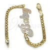 Oro Laminado Fancy Bracelet, Gold Filled Style Nameplate Design, Polished, Tricolor, 03.63.1976.1.08 (04 MM Thickness, 8 Inches Length)