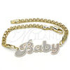 Oro Laminado Fancy Bracelet, Gold Filled Style Nameplate Design, Polished, Tricolor, 03.63.1976.1.08 (04 MM Thickness, 8 Inches Length)