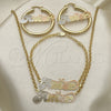 Oro Laminado Necklace, Bracelet and Earring, Gold Filled Style Polished, Tricolor, 06.63.0238.1