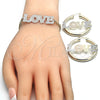 Oro Laminado Necklace, Bracelet and Earring, Gold Filled Style Love Design, Polished, Tricolor, 06.63.0246.1