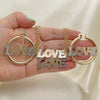 Oro Laminado Necklace, Bracelet and Earring, Gold Filled Style Love Design, Polished, Tricolor, 06.63.0246.1