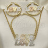 Oro Laminado Necklace, Bracelet and Earring, Gold Filled Style Love Design, Polished, Tricolor, 06.63.0246.1