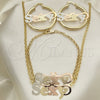 Oro Laminado Necklace, Bracelet and Earring, Gold Filled Style Polished, Tricolor, 06.63.0252.1