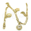 Oro Laminado Charm Bracelet, Gold Filled Style Sun and Star Design, Polished, Golden Finish, 03.63.2022.08 (04 MM Thickness, 8 Inches Length)