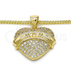 Oro Laminado Pendant Necklace, Gold Filled Style Heart Design, with White Micro Pave, Polished, Golden Finish, 04.156.0173.20 (02 MM Thickness, 20 Inches Length)