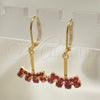 Oro Laminado Dangle Earring, Gold Filled Style with Pink Cubic Zirconia, Polished, Golden Finish, 02.09.0172.1