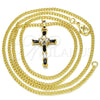 Oro Laminado Pendant Necklace, Gold Filled Style Cross and Baguette Design, with Black and White Cubic Zirconia, Polished, Golden Finish, 04.284.0008.2.22 (02 MM Thickness, 22 Inches Length)