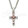 Rhodium Plated Pendant Necklace, Cross Design, with Garnet and White Cubic Zirconia, Polished, Rhodium Finish, 04.284.0007.5.22 (02 MM Thickness, 22 Inches Length)