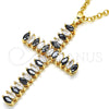 Oro Laminado Fancy Pendant, Gold Filled Style Cross Design, with Black and White Cubic Zirconia, Polished, Golden Finish, 05.316.0001.2