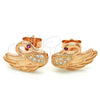 Sterling Silver Stud Earring, Swan Design, with Ruby and White Micro Pave, Polished, Rose Gold Finish, 02.336.0105.1