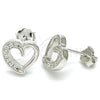 Sterling Silver Stud Earring, Heart Design, with White Micro Pave, Polished, Rhodium Finish, 02.336.0106