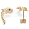 Sterling Silver Stud Earring, Dolphin Design, with White and Black Cubic Zirconia, Polished, Rose Gold Finish, 02.336.0116.1