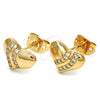 Oro Laminado Stud Earring, Gold Filled Style Heart Design, with White Micro Pave, Polished, Golden Finish, 02.213.0143