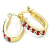 Oro Laminado Small Hoop, Gold Filled Style with Garnet and White Crystal, Polished, Golden Finish, 02.100.0095.1.12