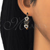 Oro Laminado Small Hoop, Gold Filled Style Heart Design, with Black and White Crystal, Polished, Golden Finish, 02.100.0096.1.20